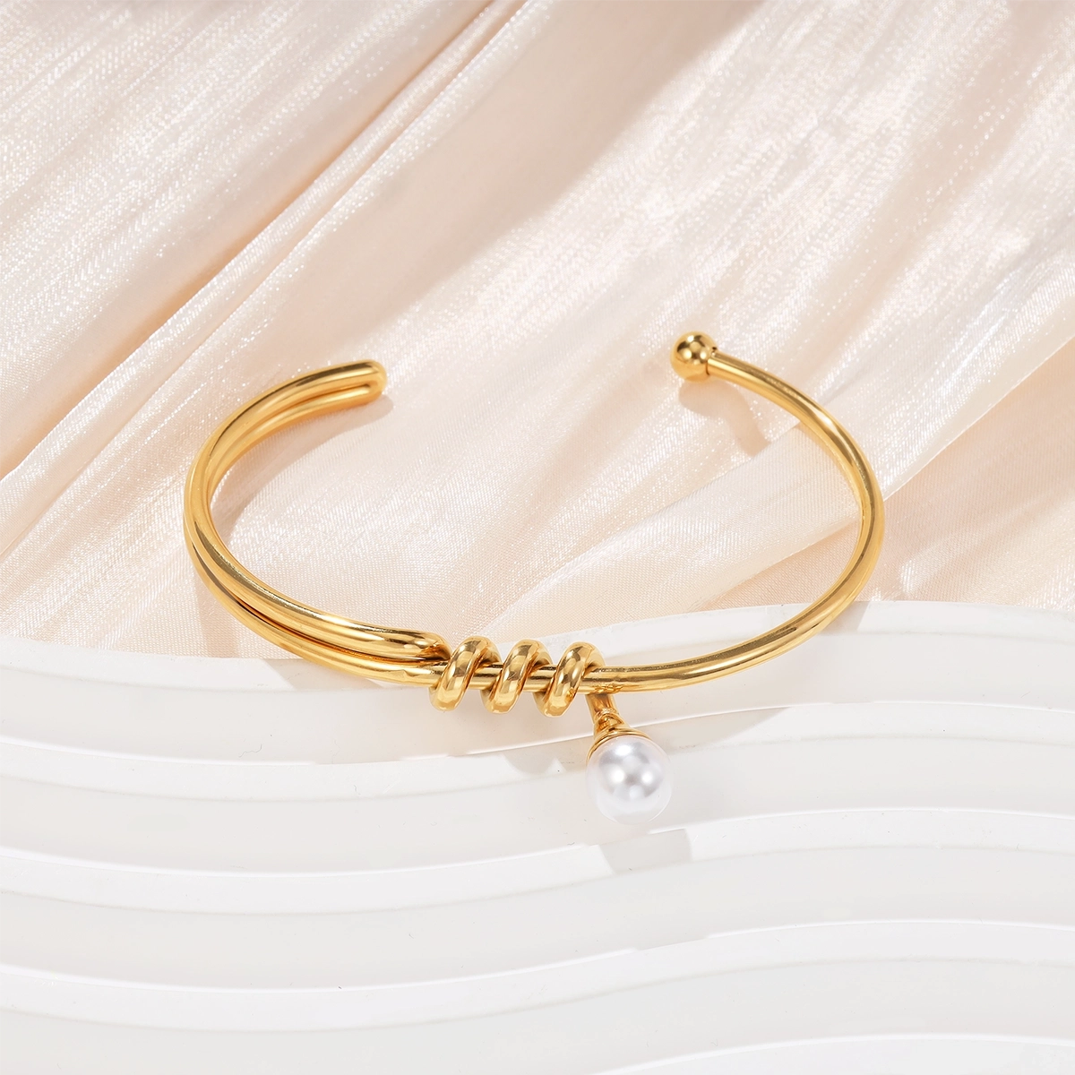 Spiral Pearl Cuff Bangle