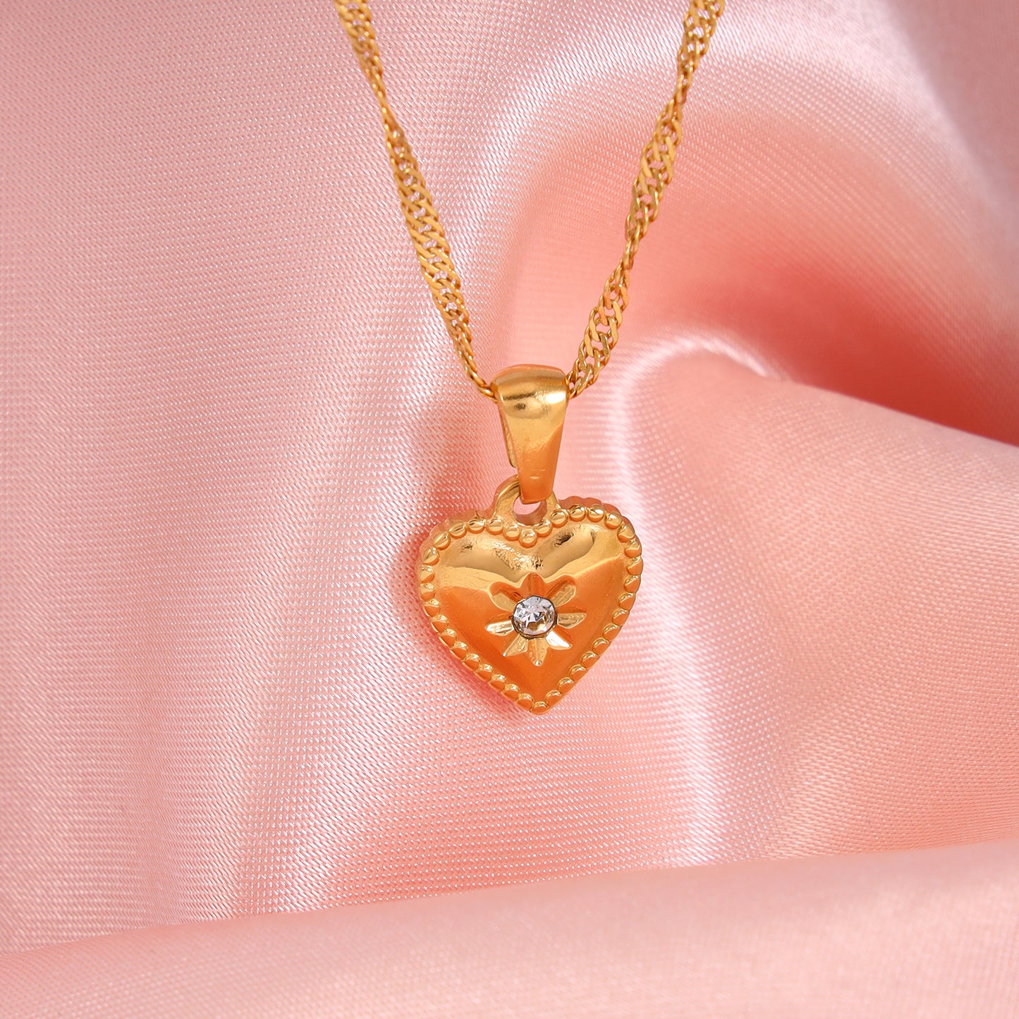 Heart Zircon Stone Charm Necklace