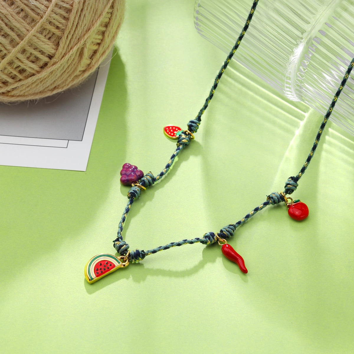 Fruit Colored Rope Pendant Necklace