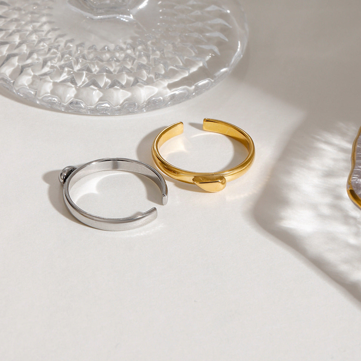 2PSC Stacked Two-color Heart Open Ring