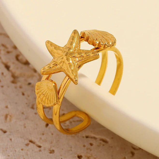 Starfish Shell Open Ring