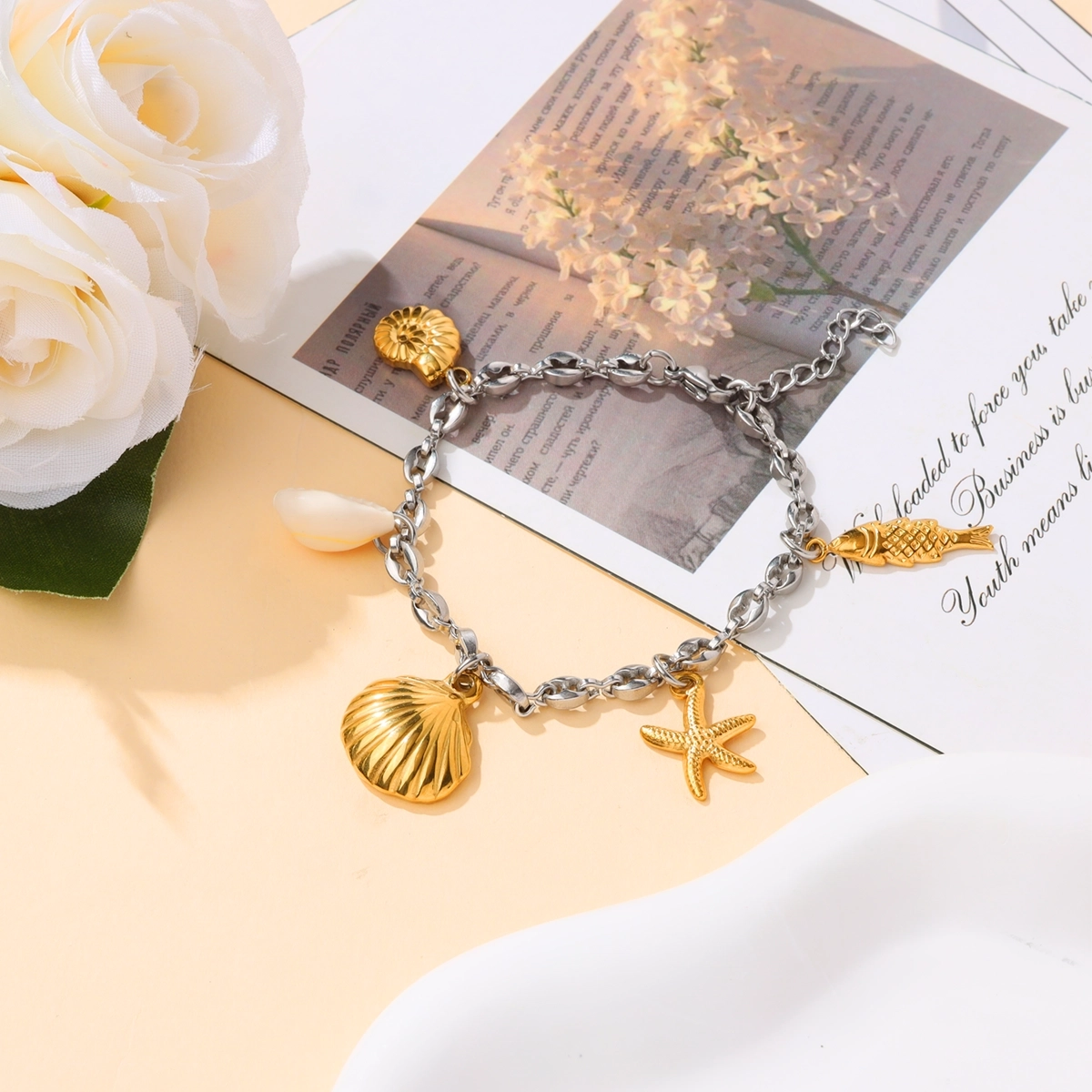 Ocean Shell Starfish Charm Bracelet
