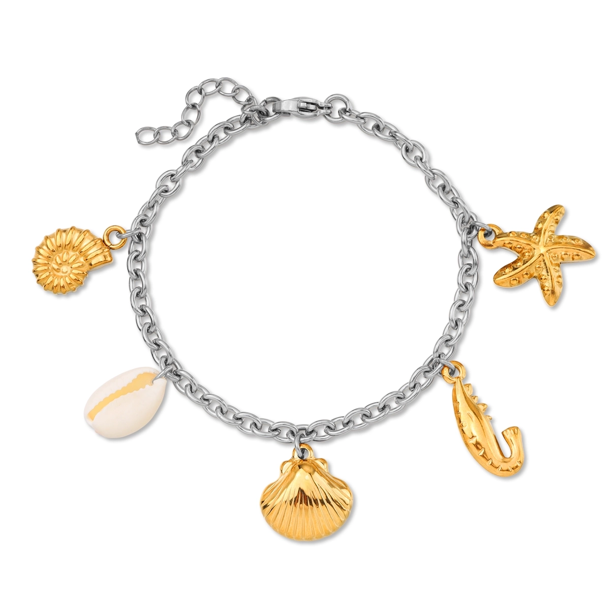 Ocean Shell Shrimp and Conch Charm Bracelet