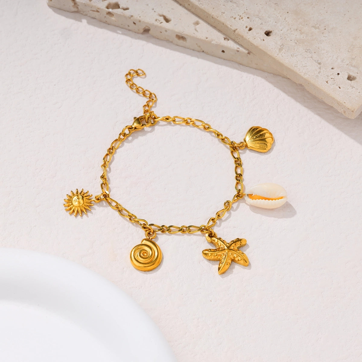 Ocean Sun Shell and Starfish Charm Bracelet