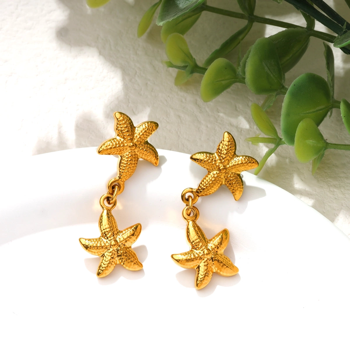 Double Starfish Drop Stud Earring