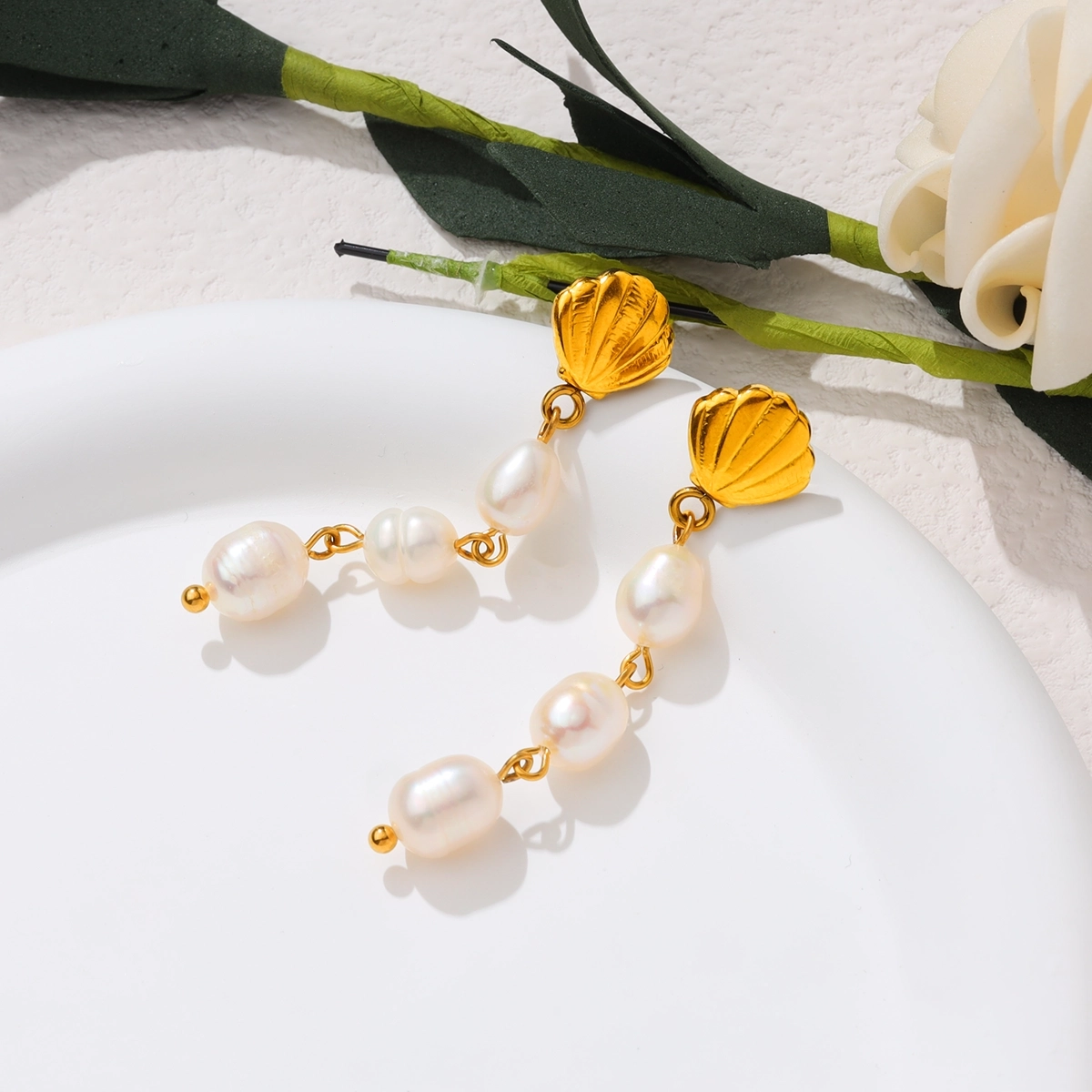 Shell Freshwater Pearl Drop Earrings