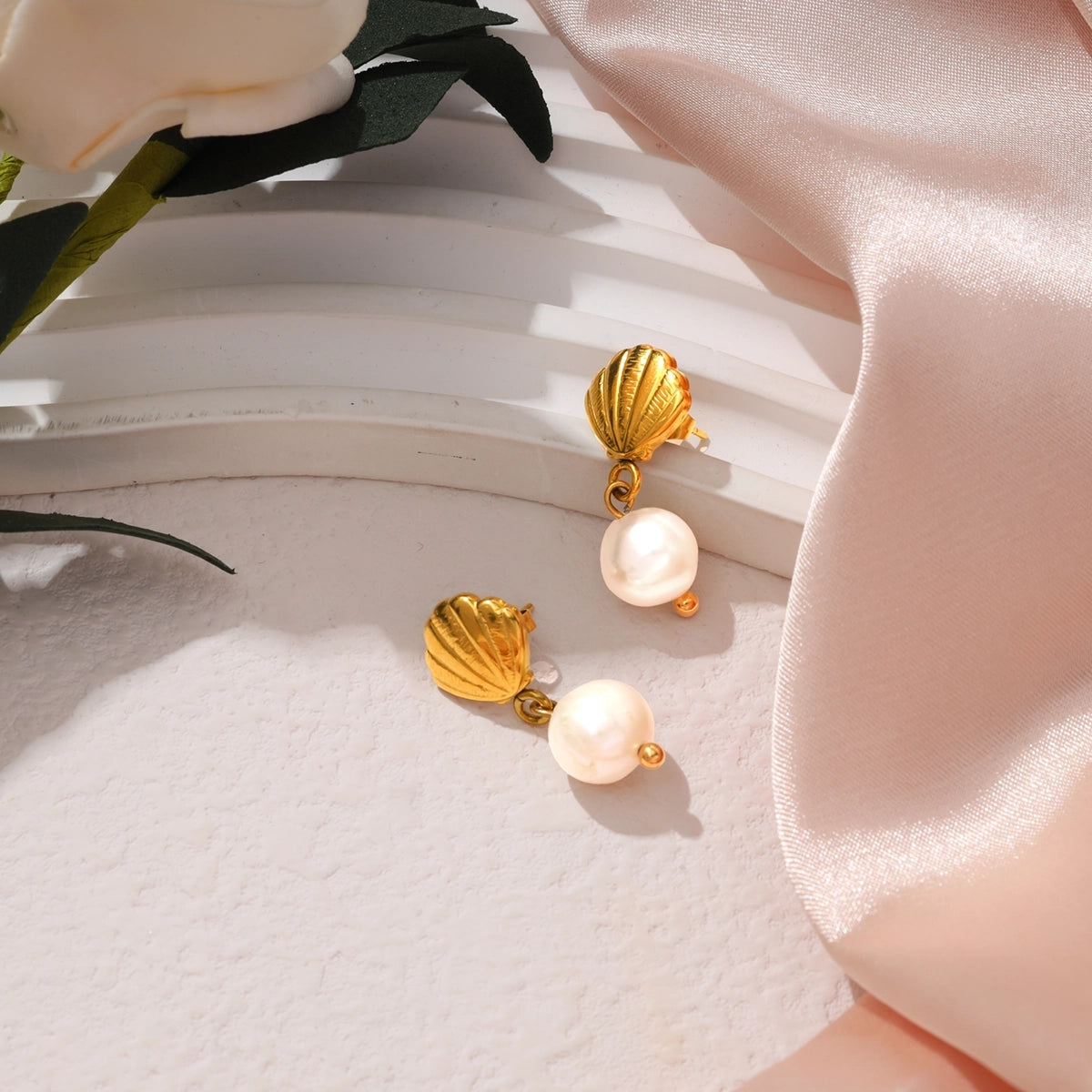 Shell Freshwater Pearl Drop Earrings