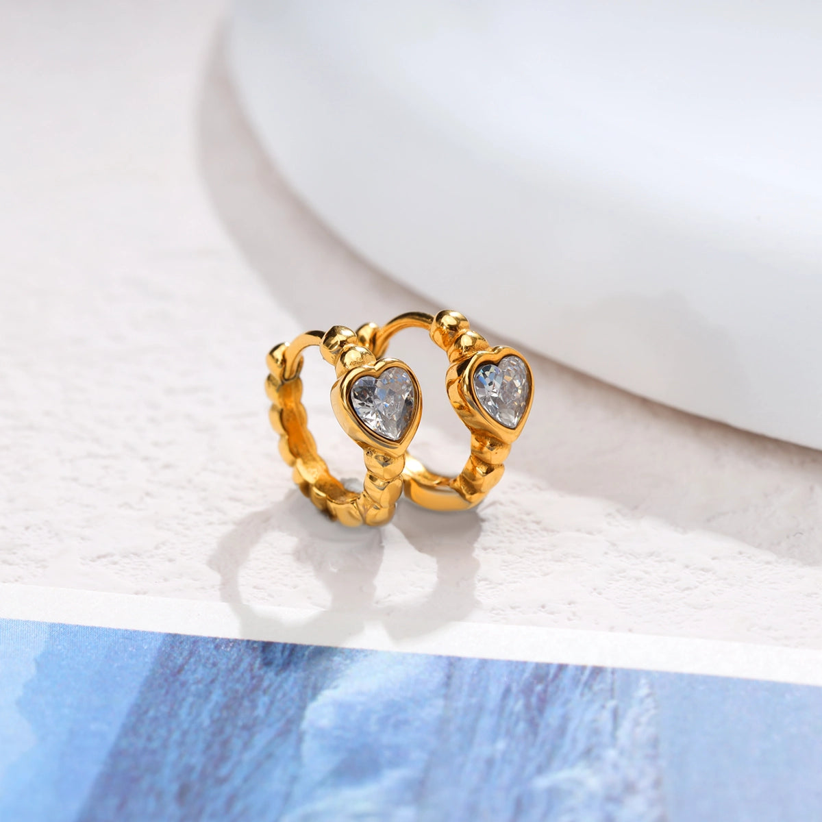 Mini Heart Shaped Diamond Earrings