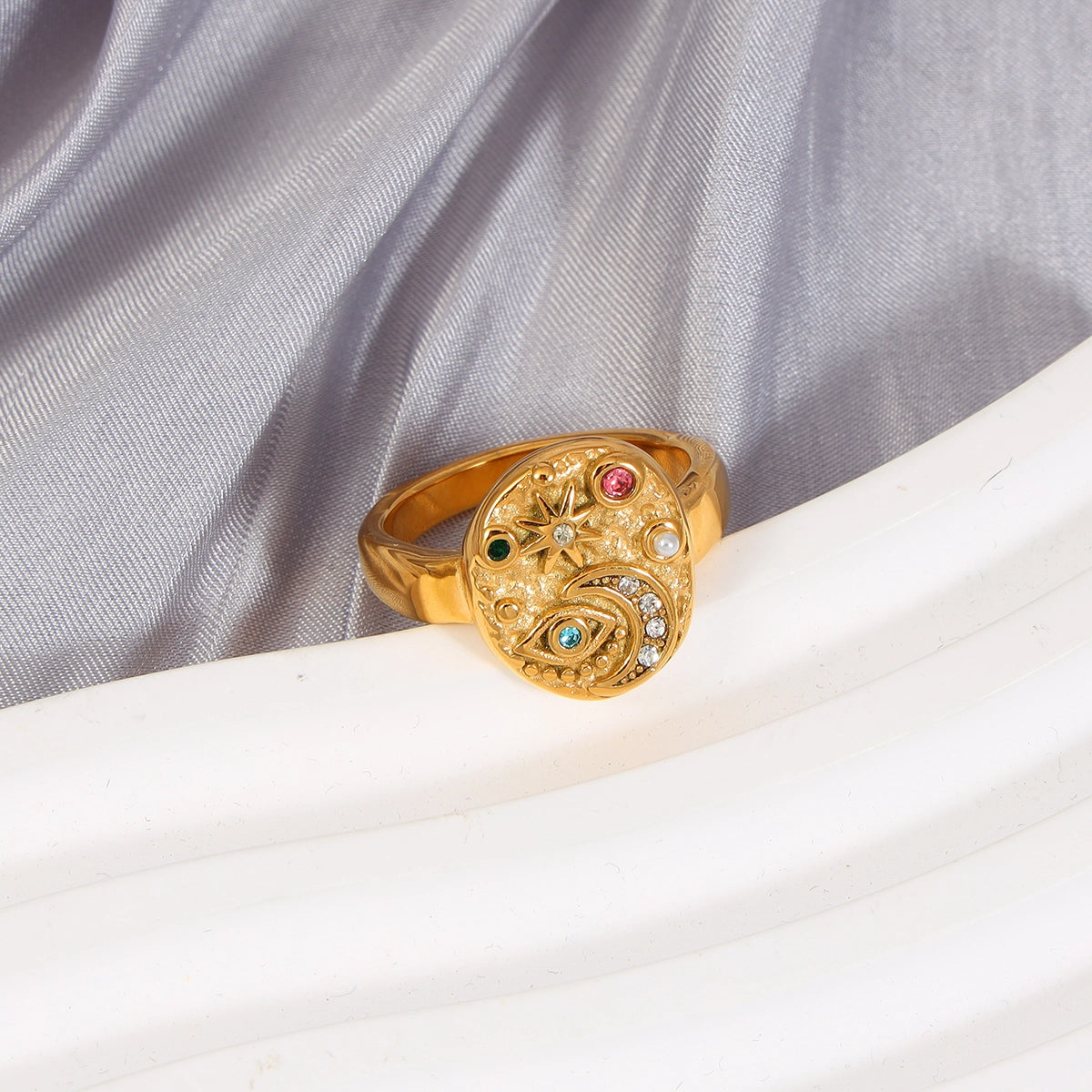 Dazzling Star And Moon Eye Ring