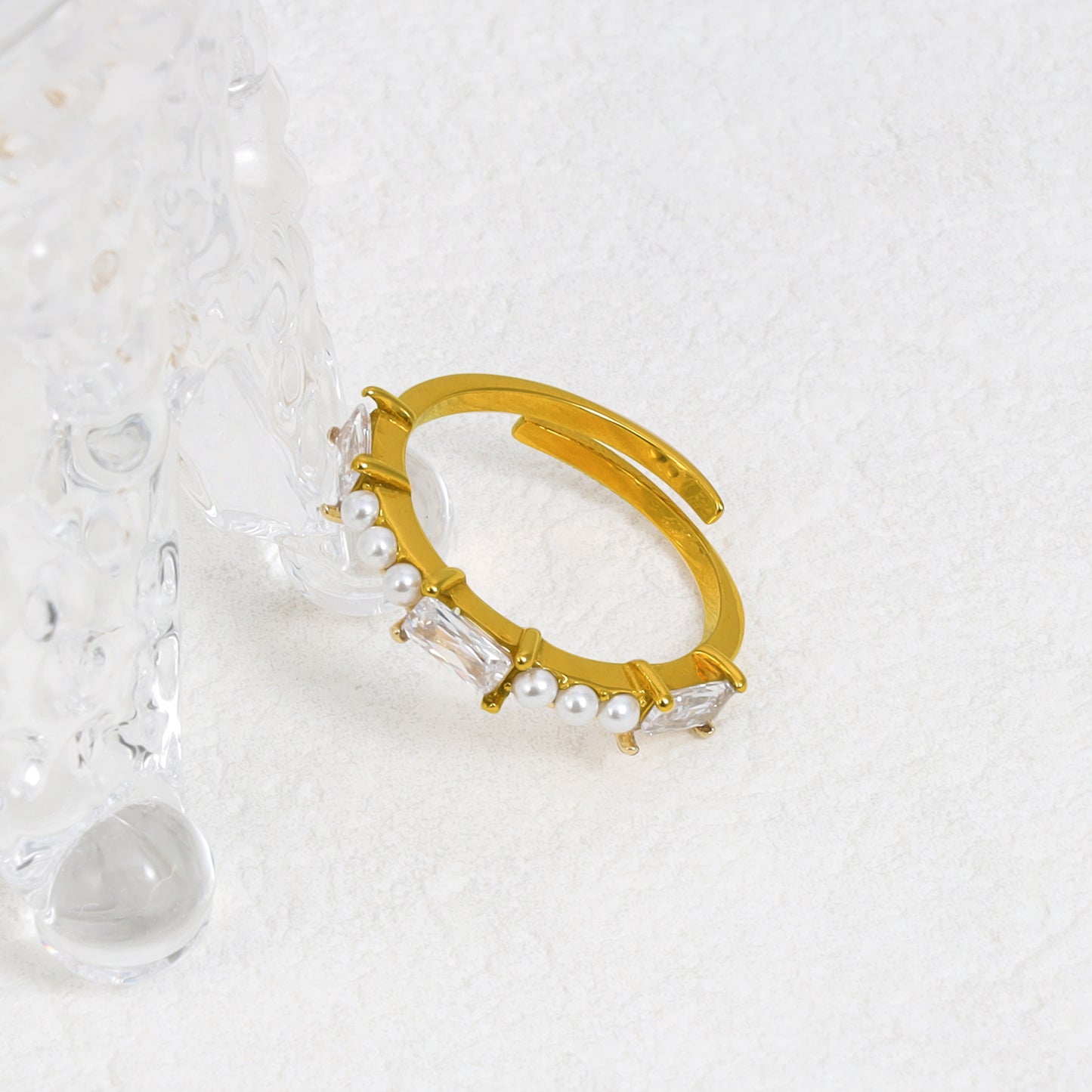 Pearl Zircon Adjustable Ring