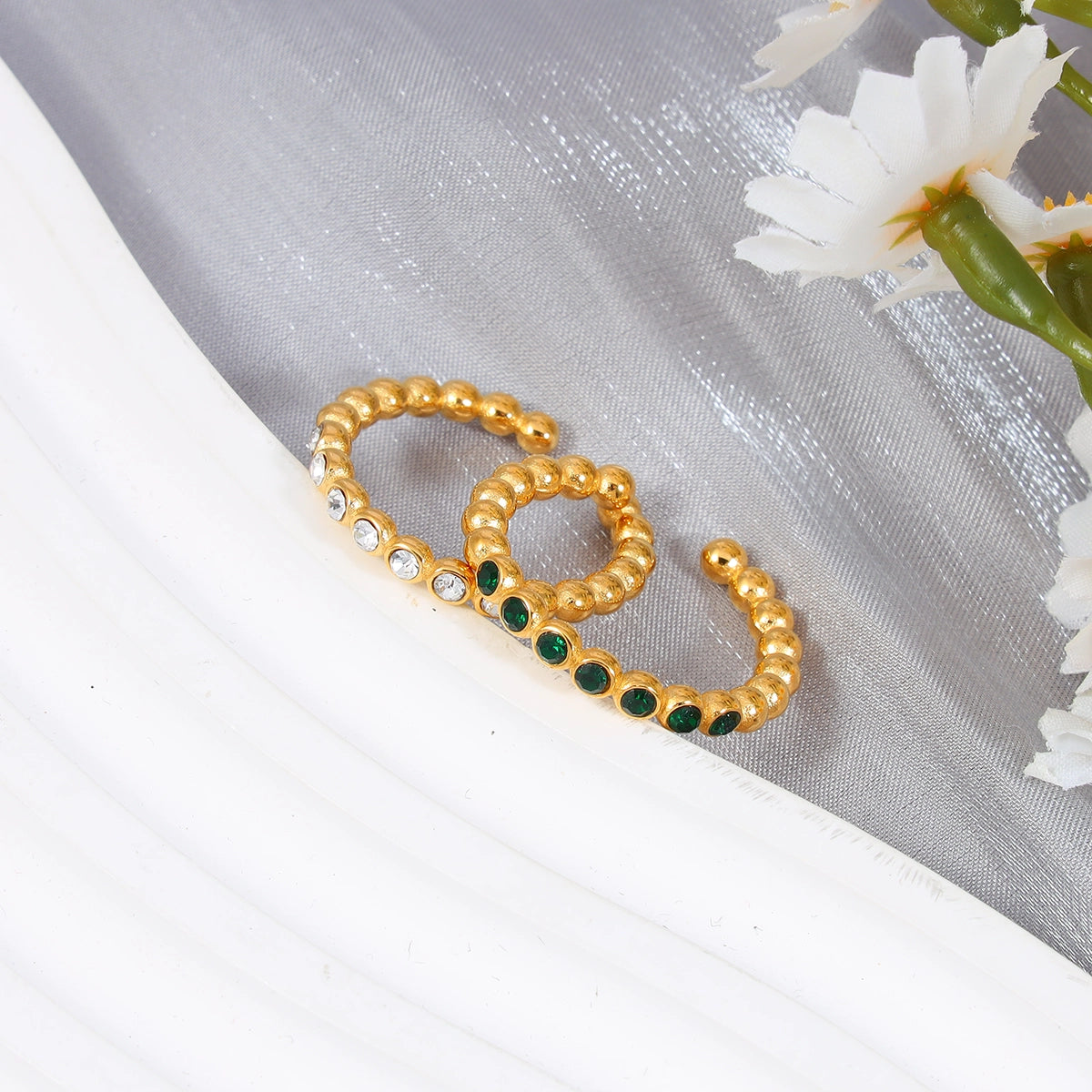 Czech Stones Pave Bead Open Ring