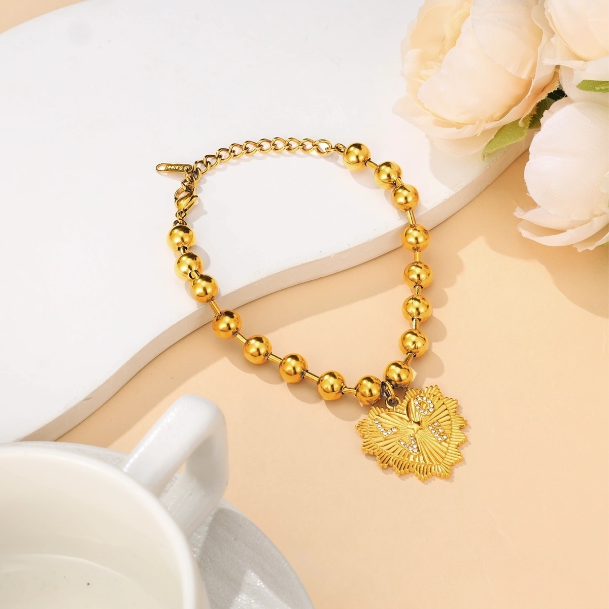 Love Pendant Bead Chain Bracelet