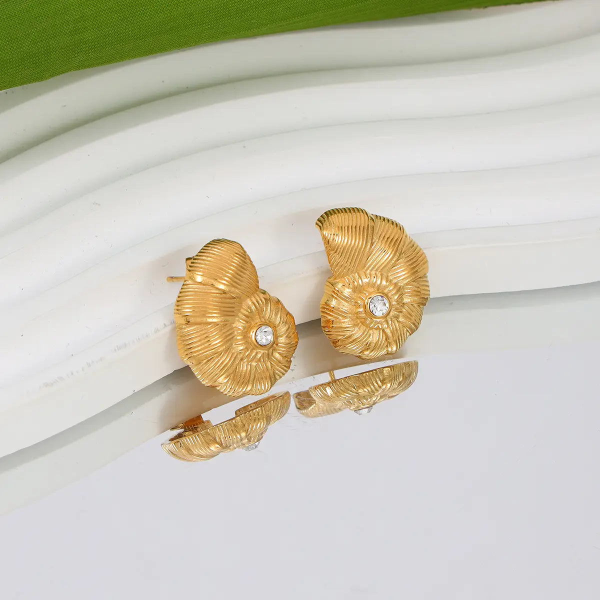 Zircon Nautilus Shell Stud Earrings