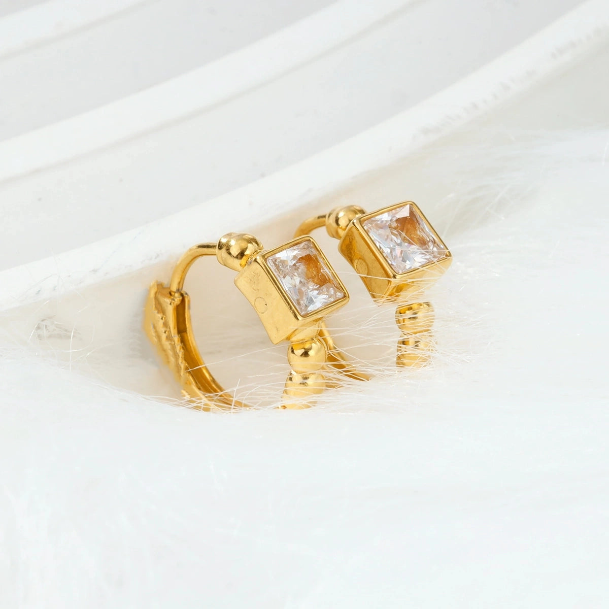 Mini Square Diamond Hoop Earrings