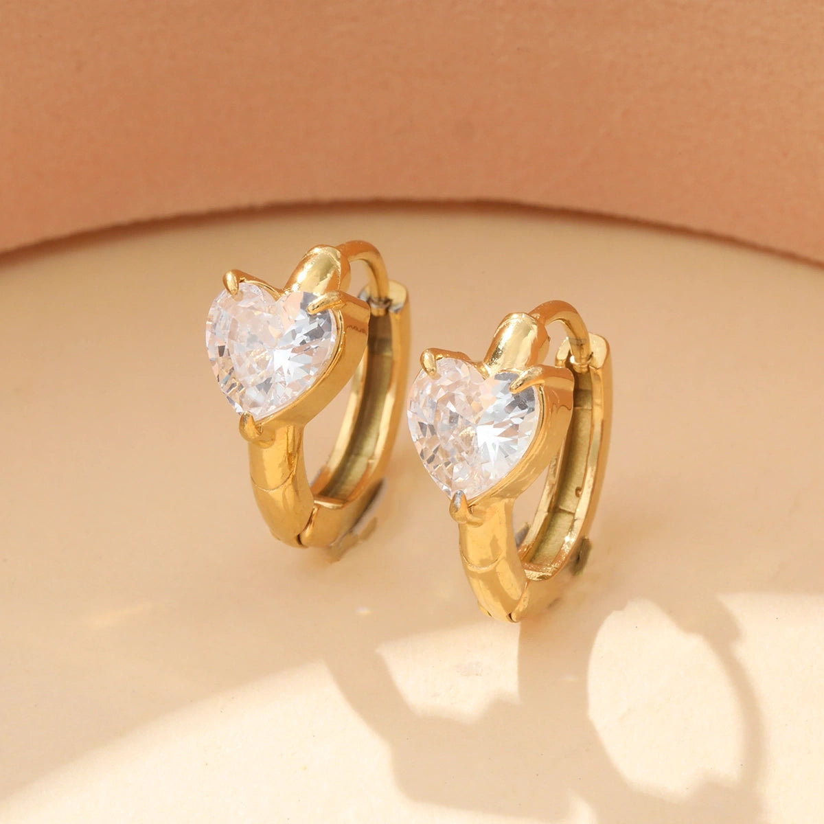 Mini Heart Shaped Diamond Hoop Earrings