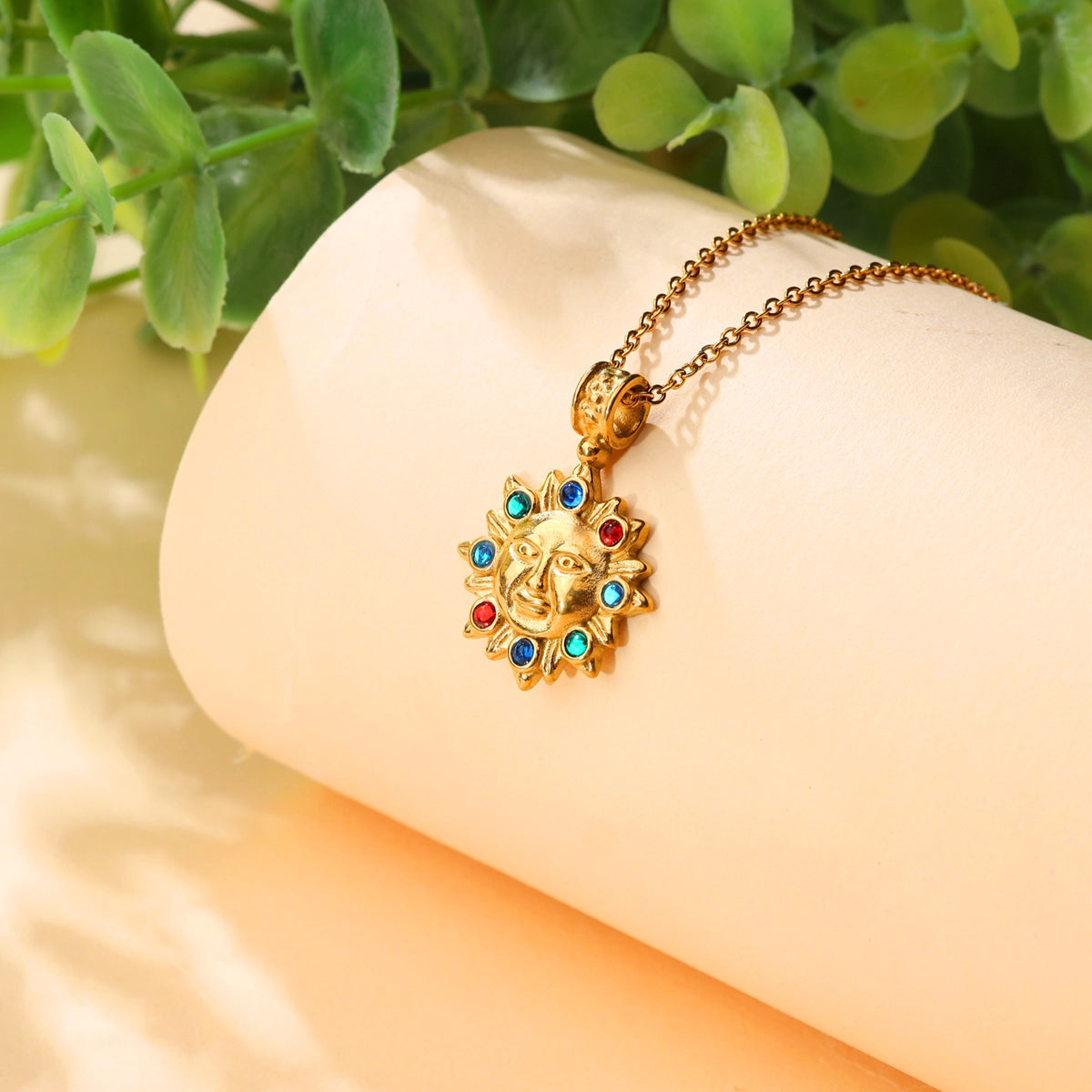 Colored Gemstone Sun Pendant Necklace