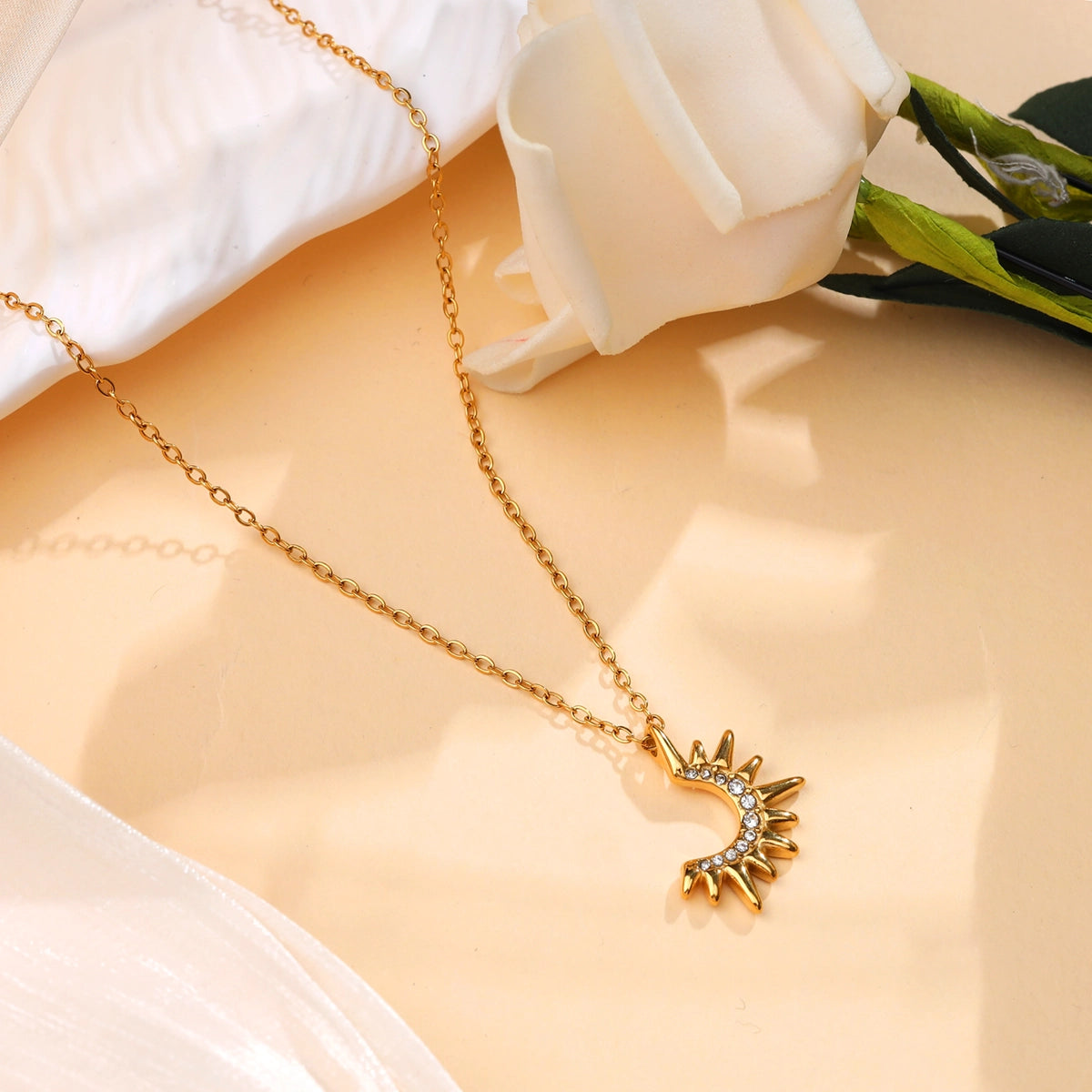 Open Sun Diamond Pendant Necklace