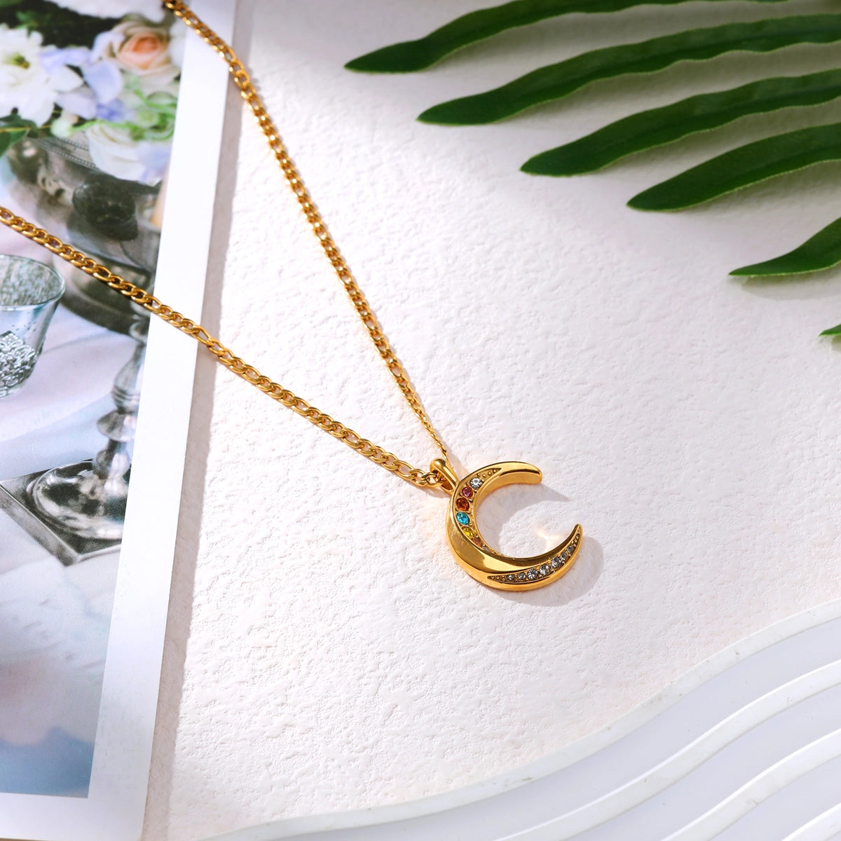 Gemstone Moon Necklace