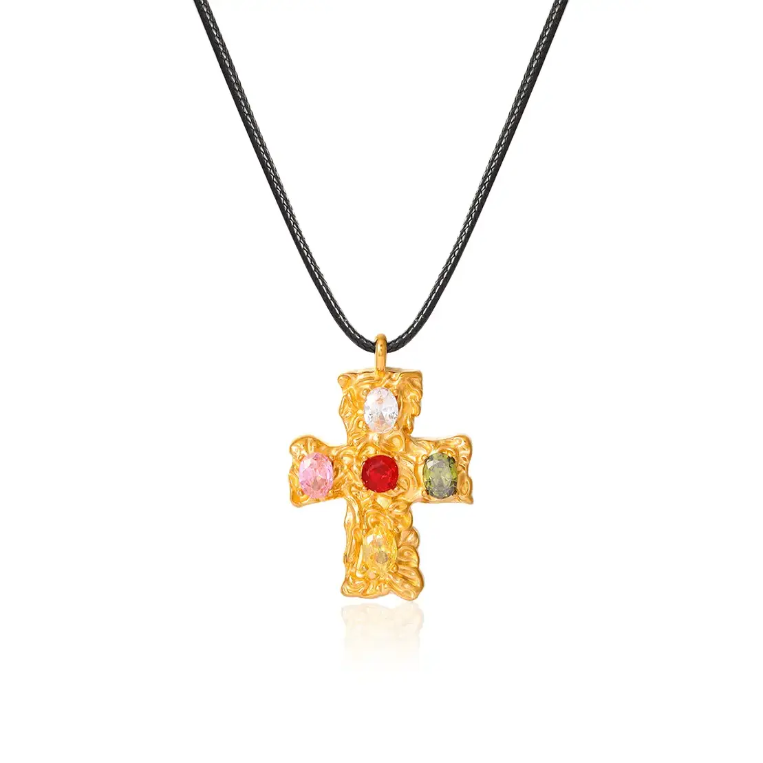 Color Stone Cross Pendant Necklace