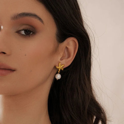 Starfish Freshwater Pearl Drop Earrings