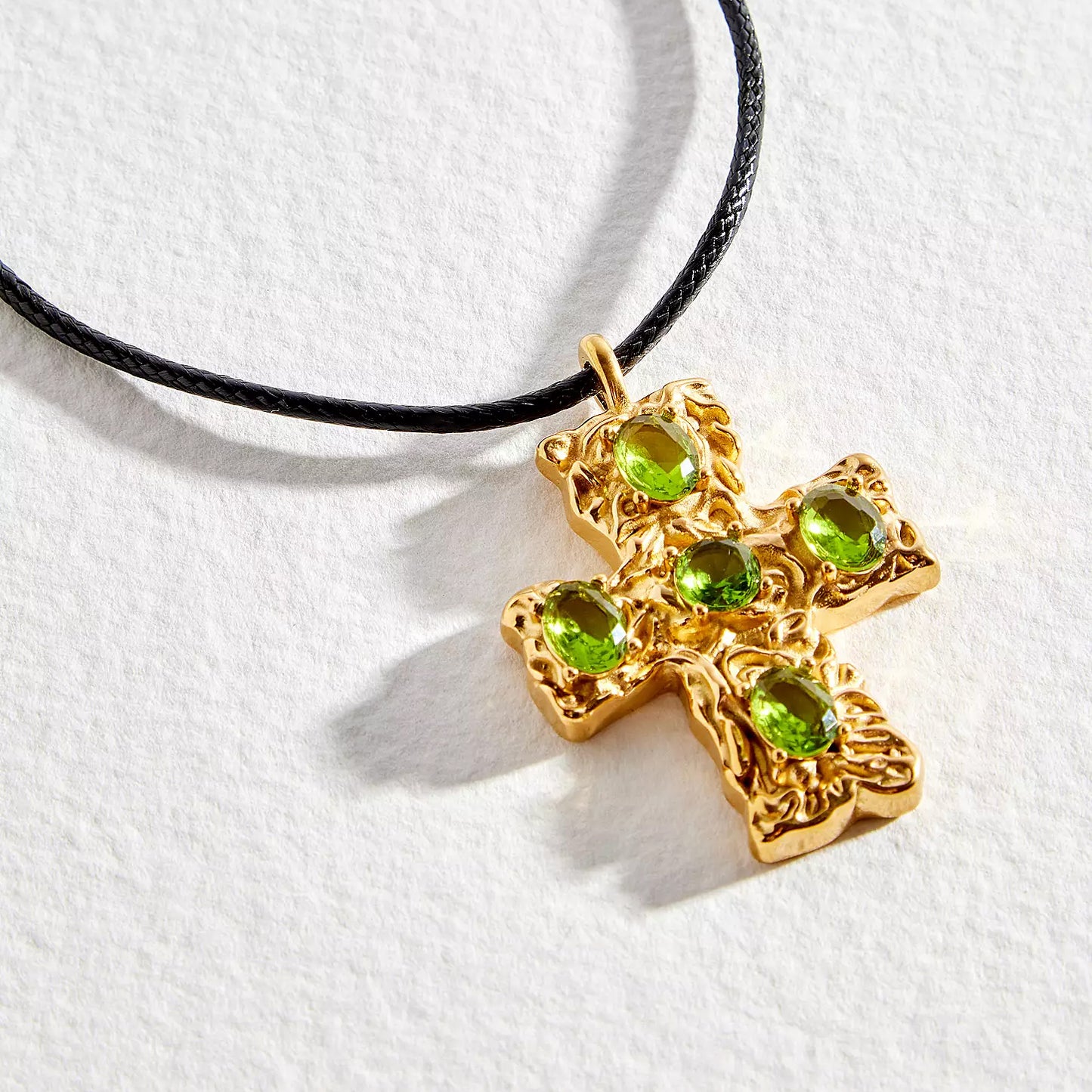 Green Diamond Cross Pendant Necklace