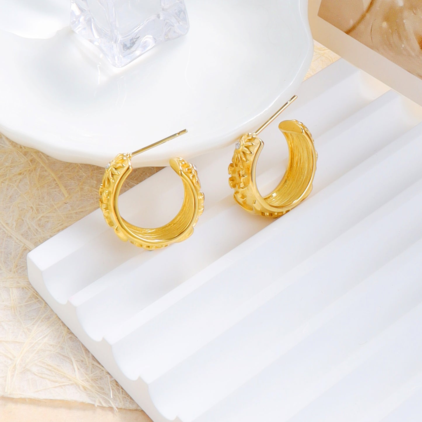 Sun & Moon Gold Hoop Stud Earrings