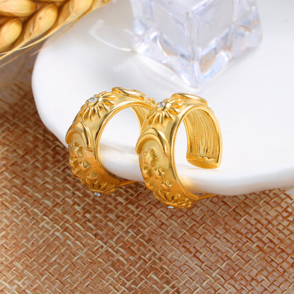 Sun & Moon Gold Hoop Stud Earrings