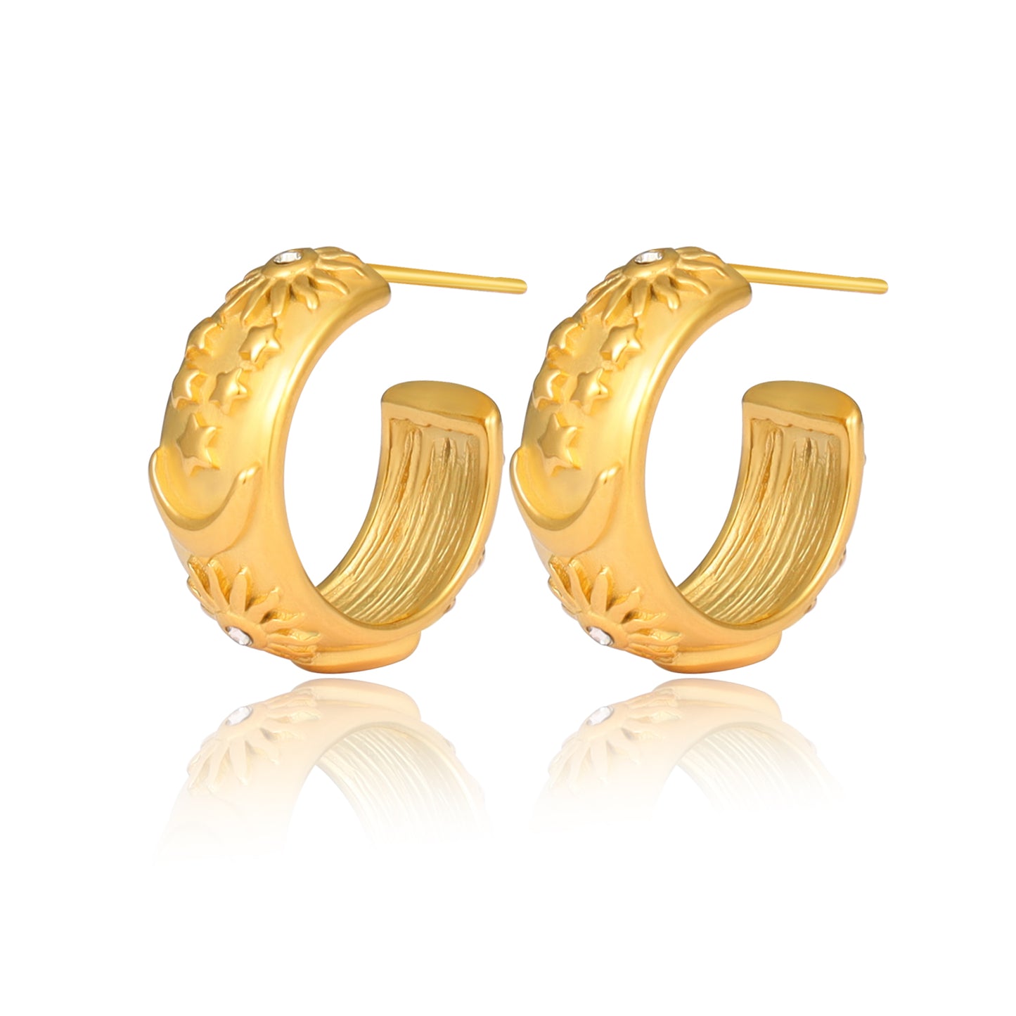 Sun & Moon Gold Hoop Stud Earrings