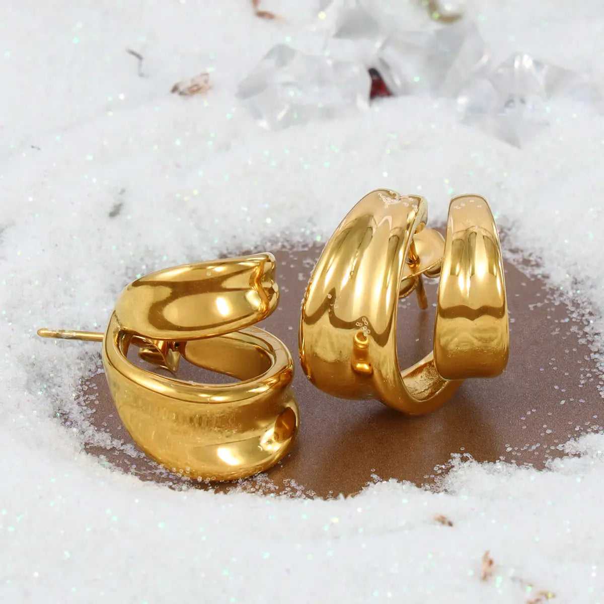 Double Rows Gold Earrings