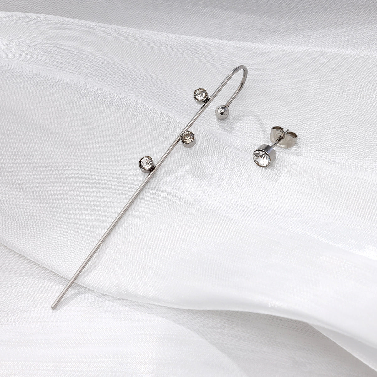 Zircon Pierced Earrings Ear Clips