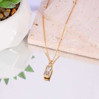 Zirconia Square Pendant Necklace