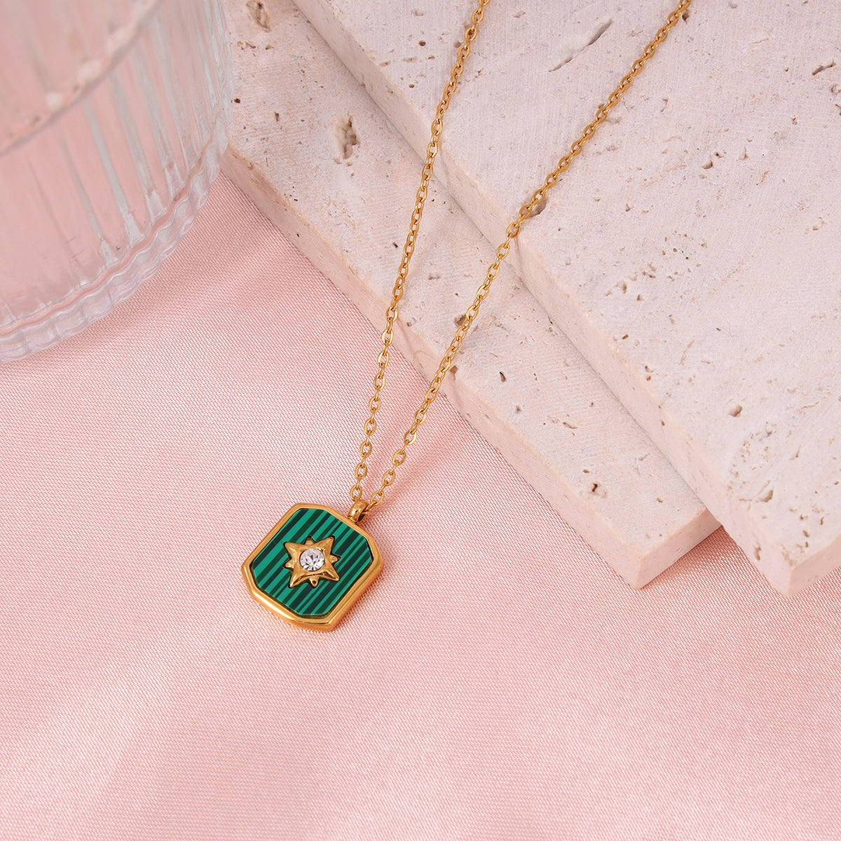 Square Lucky Star Crystal Pendant Necklace