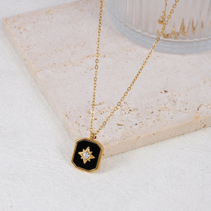 Square Lucky Star Crystal Pendant Necklace