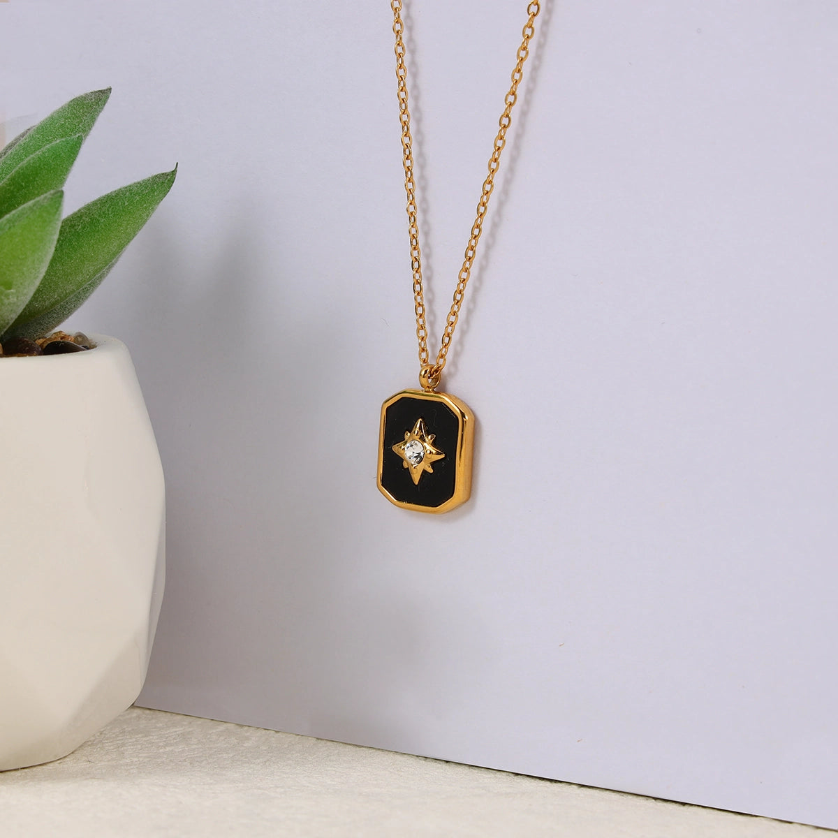 Square Lucky Star Crystal Pendant Necklace