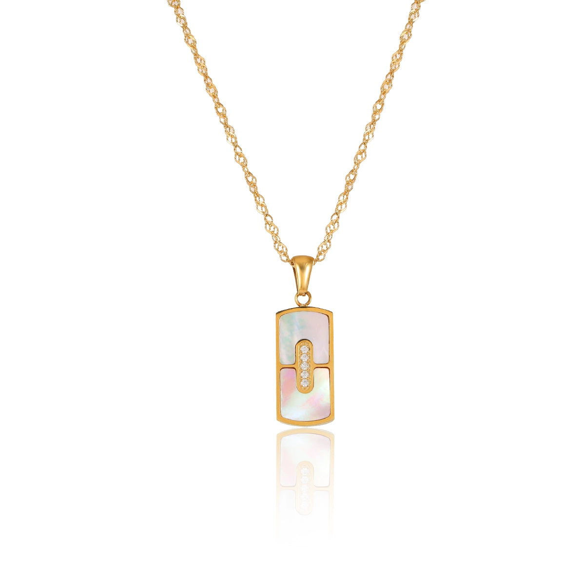 Natural Shell Zircon Rectangular Pendant Necklace