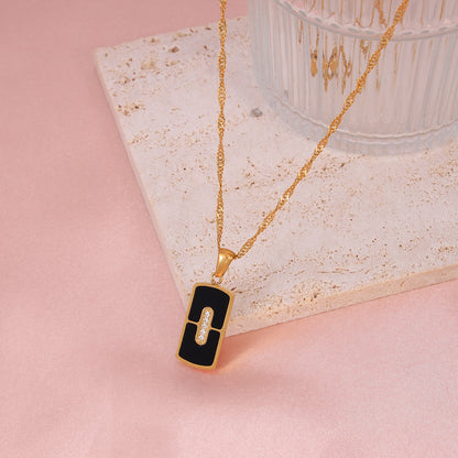 Natural Shell Zircon Rectangular Pendant Necklace