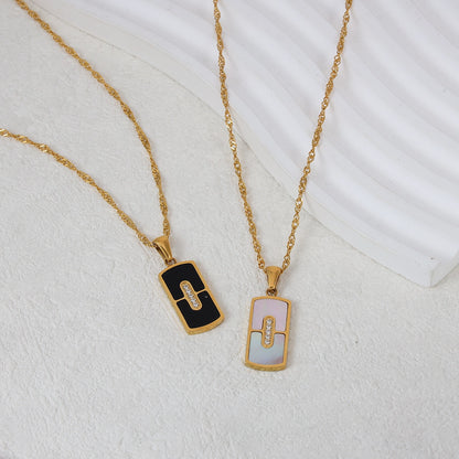 Natural Shell Zircon Rectangular Pendant Necklace