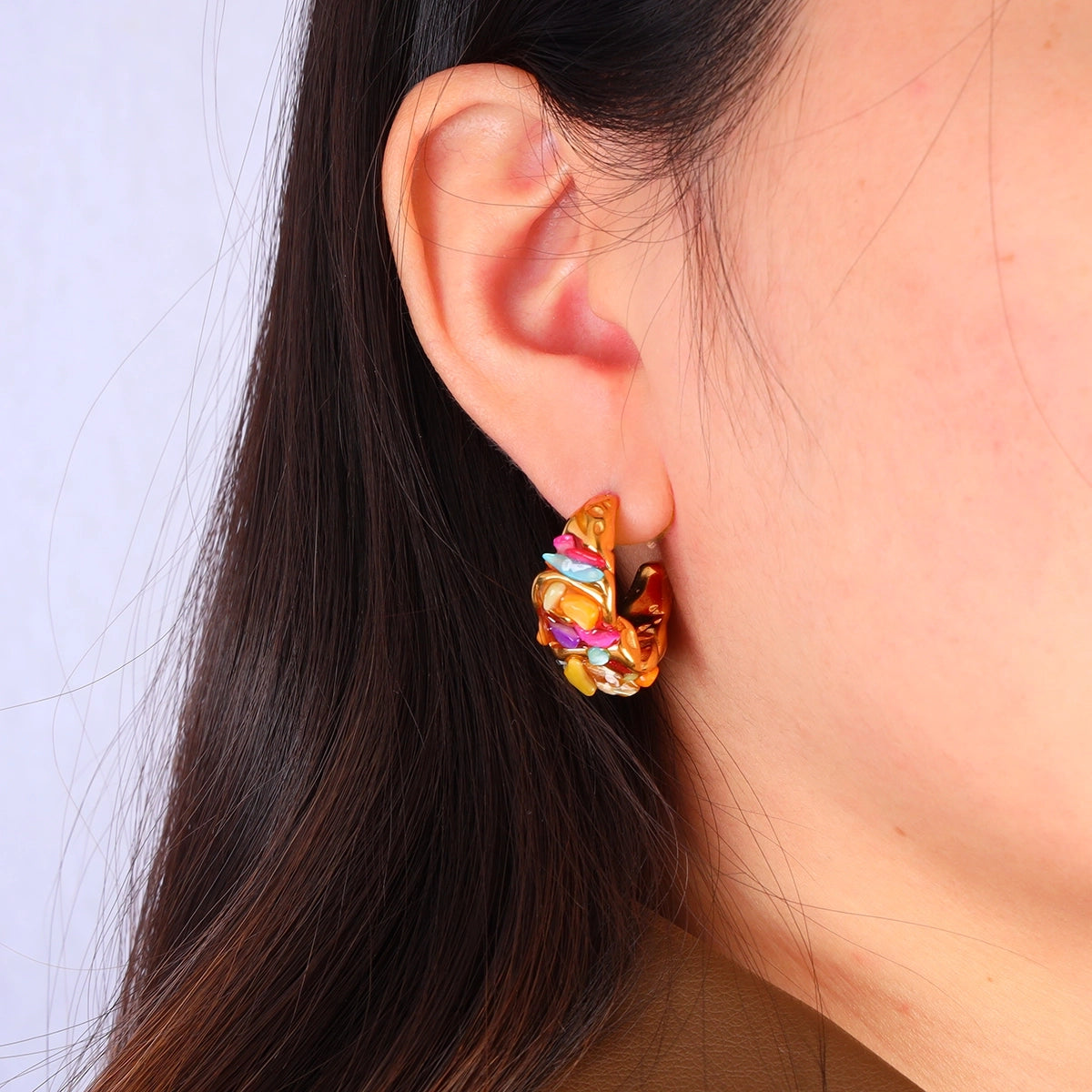 Colorful Stone Moon Shaped Earring