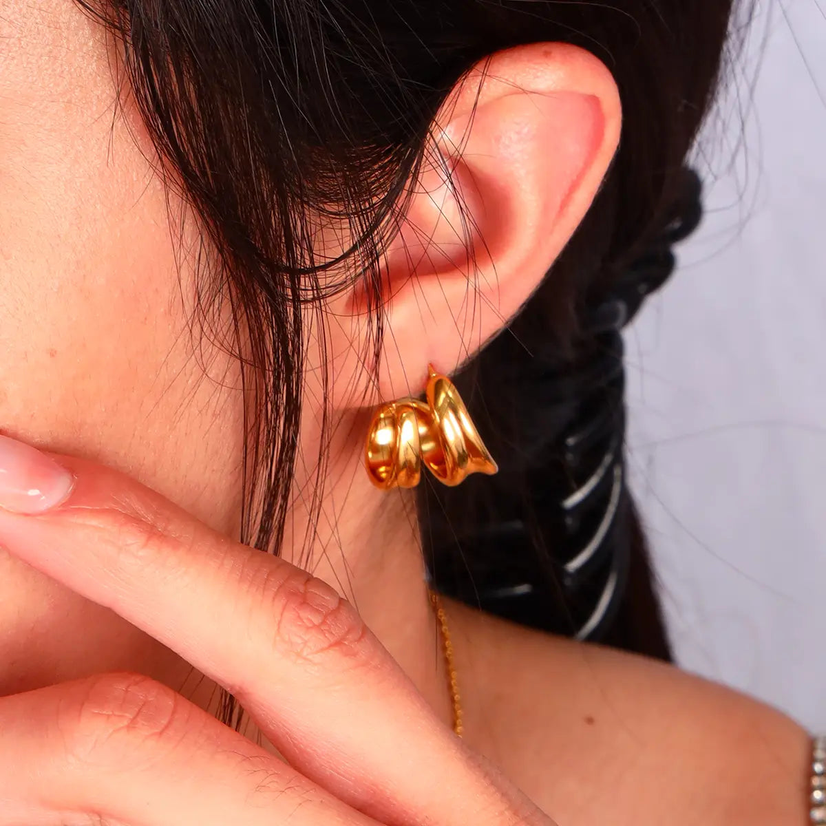 Double Rows Gold Earrings