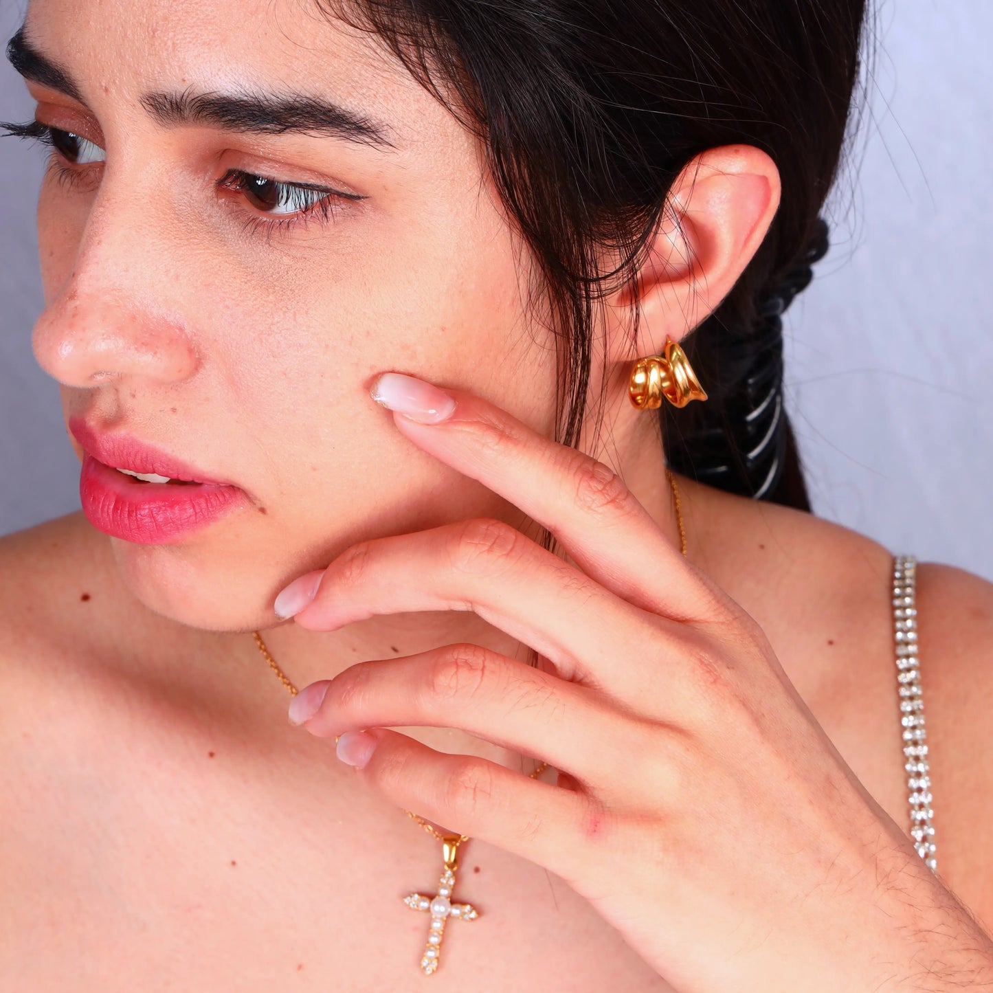 Double Rows Gold Earrings