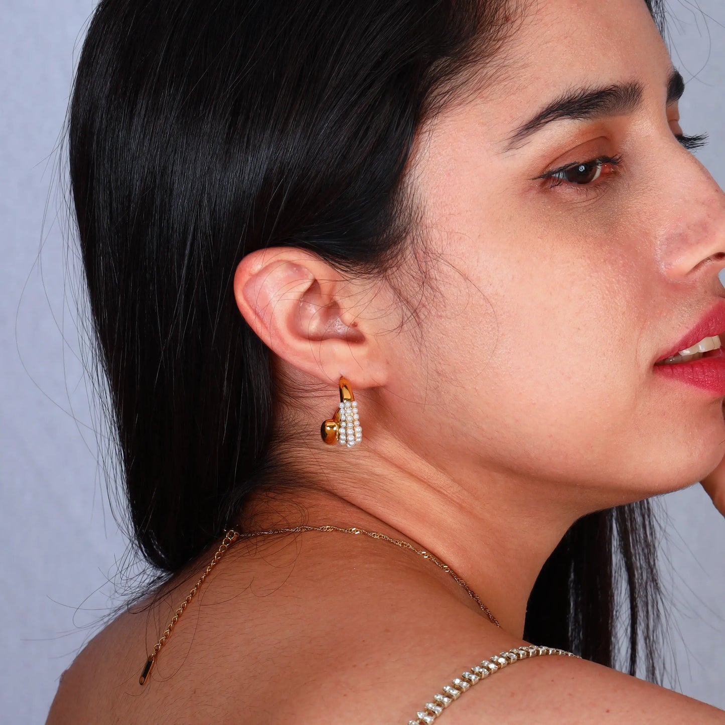 Pearl Gold Hoop Earrings