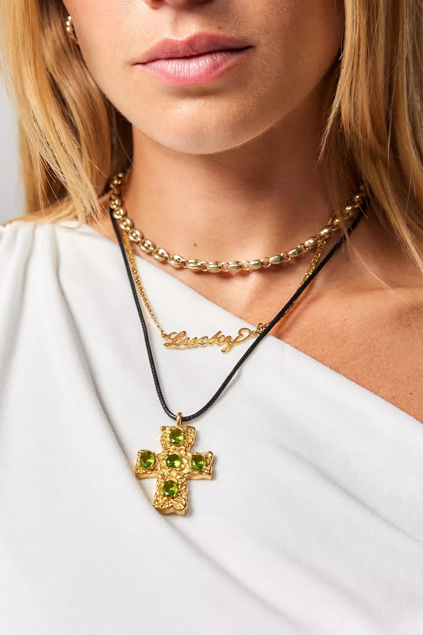 Green Diamond Cross Pendant Necklace