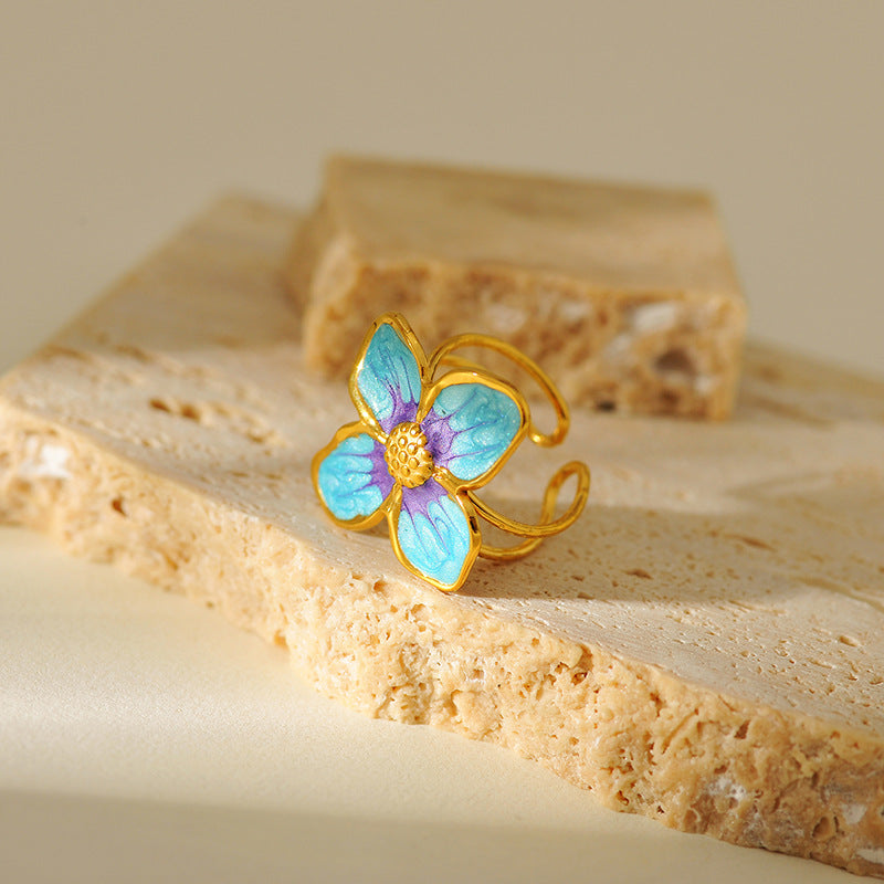 Enamel flower Open Ring