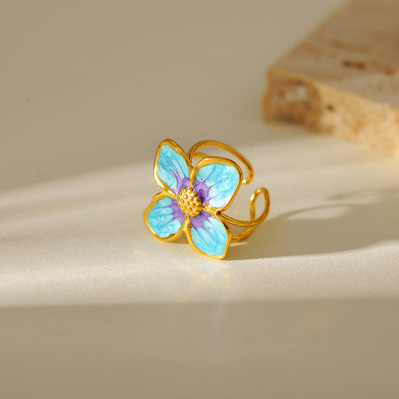 Enamel flower Open Ring