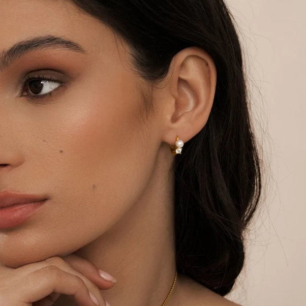 Pearl and Diamond Hoop Earrings