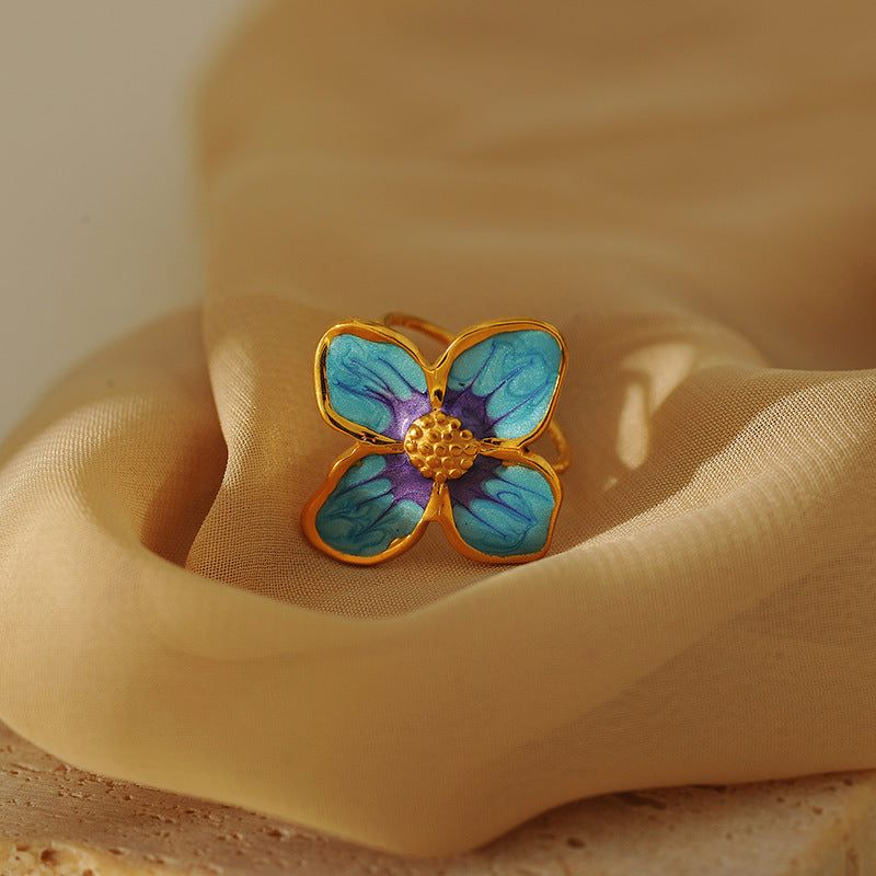 Enamel flower Open Ring