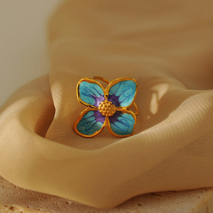 Enamel flower Open Ring