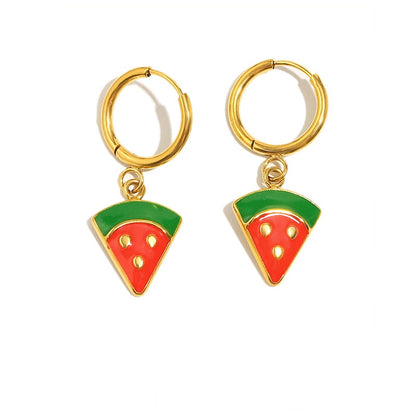 Enamel Watermelon Pendant Hoop Earrings