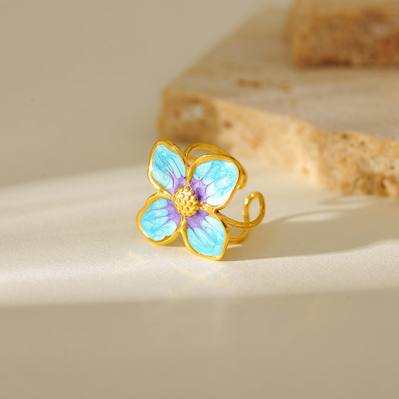 Enamel flower Open Ring