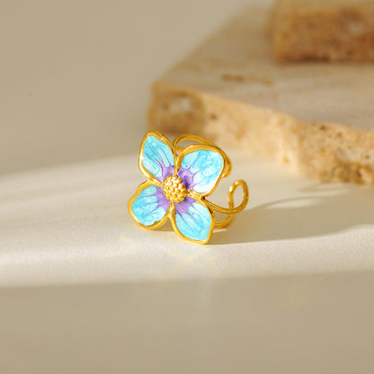 Enamel flower Open Ring